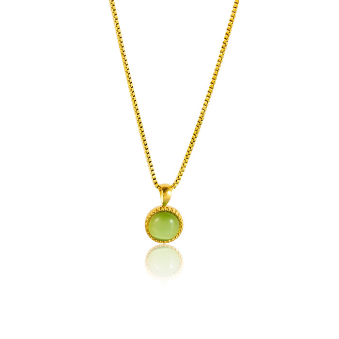 Popular on Instagram in Europe and America: Green Aventurine Natural Stone Necklace with Figaro Chain, Stainless Steel Plated with 18K Real Gold, Simple Design