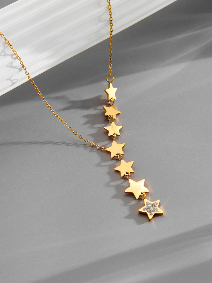 New cross-border wholesale European and American popular star necklace clavicle chain for women, versatile, stylish, exquisite, fashionable titanium steel tassel