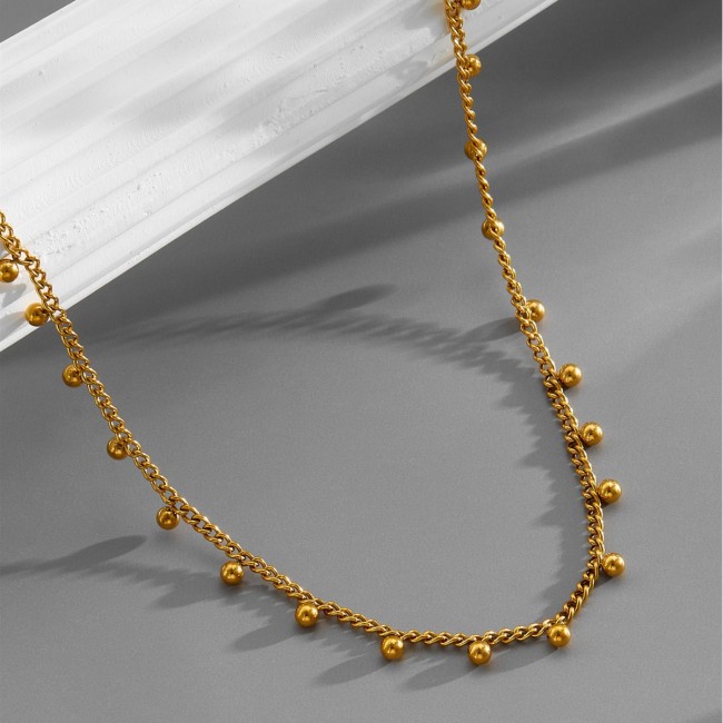 European and American style lace gold bead necklace, titanium steel electroplated 18K gold layered collarbone chain for women, starry sky choker wholesale