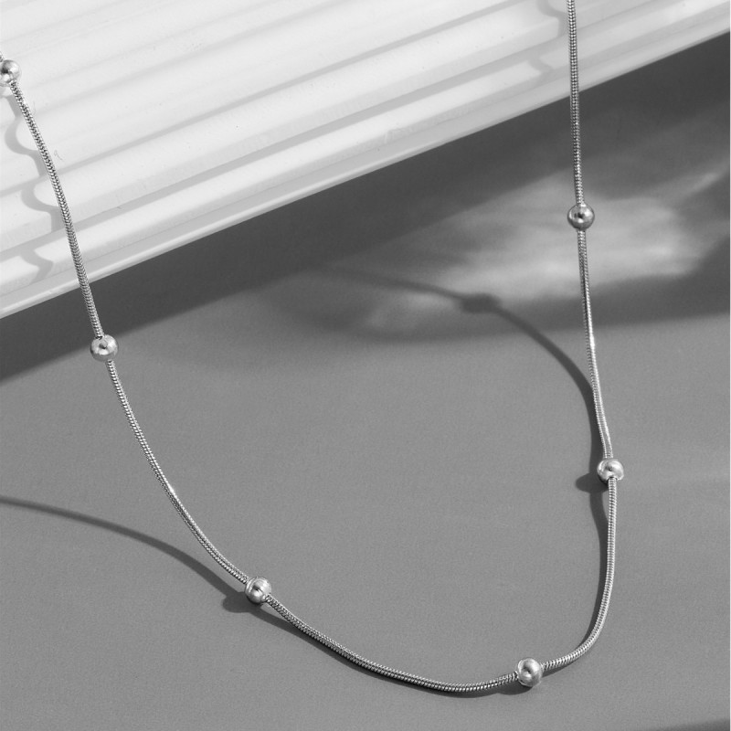 European and American internet celebrity fashion jewelry, double-layered gold bead spacer plain chain necklace for women, trendy versatile titanium steel collarbone chain