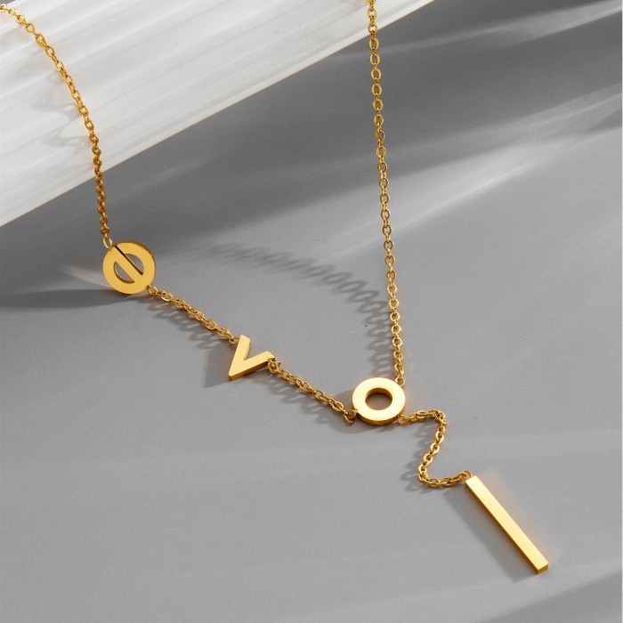 IMI titanium steel love necklace for women, collarbone chain with unique design letter pendant, minimalist style titanium steel jewelry YL523
