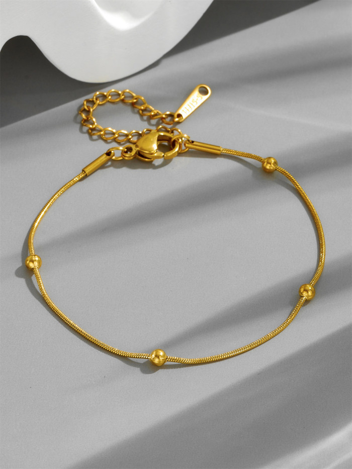 European and American internet celebrity fashion jewelry, double-layered gold bead spacer plain chain necklace for women, trendy versatile titanium steel collarbone chain