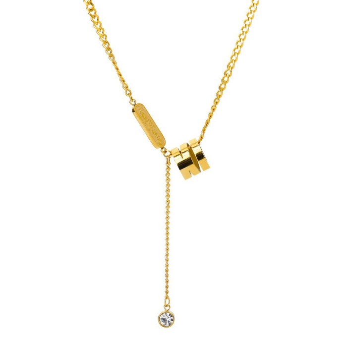 European and American style titanium steel necklace, hip-hop light luxury niche exquisite high-end trendy collarbone chain, fashionable women's slim waist necklace
