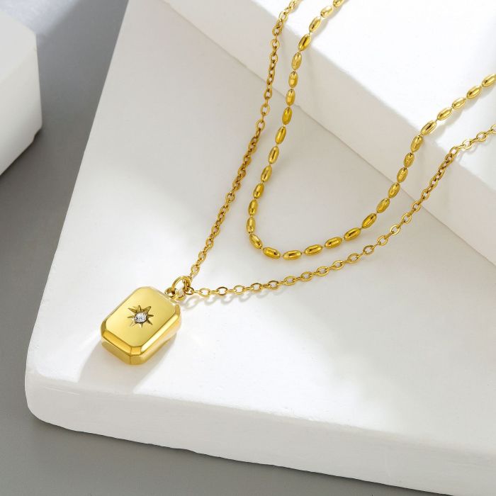 Double-layer rice bead chain new style non-fading cross-border titanium steel necklace for women, fashionable and light luxury design clavicle chain jewelry