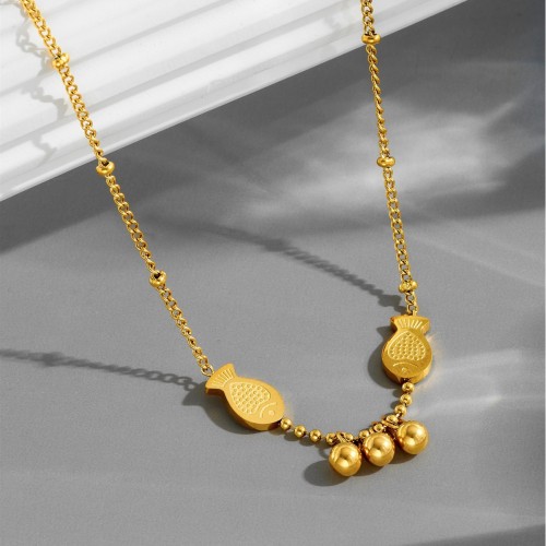 New Double Fish Titanium Steel Necklace for Women, Fashionable Pendant Jewelry, Gold-Plated, High-End Clavicle Chain, Bridal Jewelry