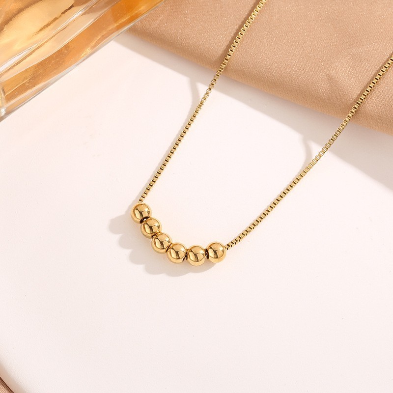 Douyin six-bead necklace for women, 2022 new trendy titanium steel non-fading fortune beads, light luxury style collarbone chain for women