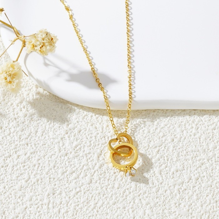 New cross-border heart-shaped diamond ring in minimalist style, real gold-plated titanium steel necklace for women, ins-style Valentine's Day gift