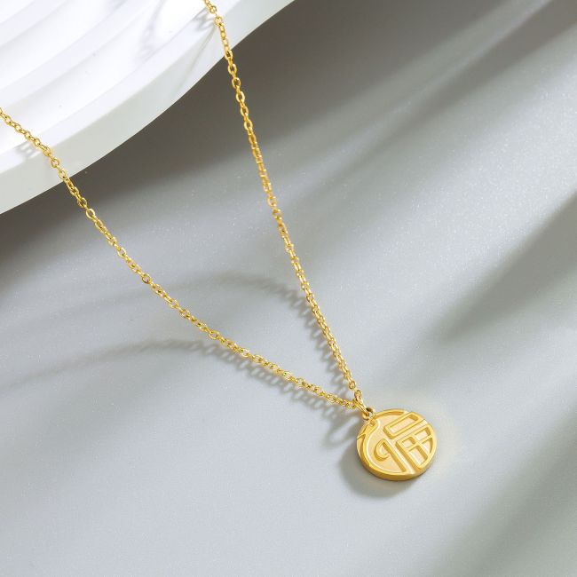 L99 New Year of the Dragon Zodiac Series  Fu  Character Dragon Pendant Light Luxury 18K Gold Necklace for Women