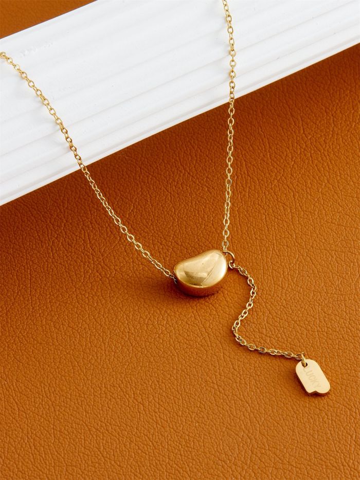 Korean and Japanese style necklace, titanium steel plated with 18k gold, small gold bead tassel long pendant jewelry for women, simple and fashionable