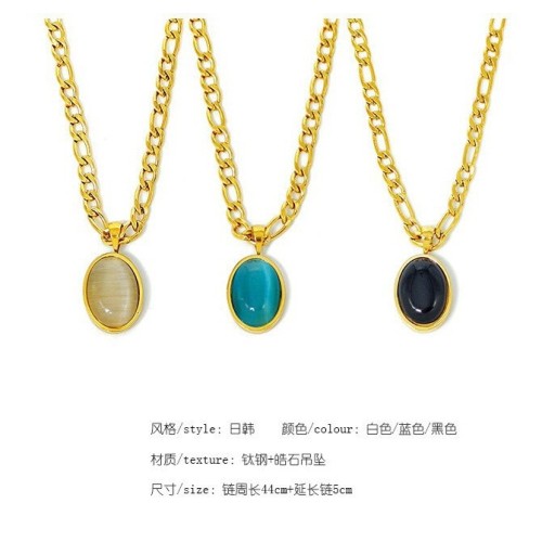 Vintage Oval Crystal Stone Titanium Steel Necklace for Women, European and American Fashion Stainless Steel Gold-Plated Necklace, Collarbone Chain Choker