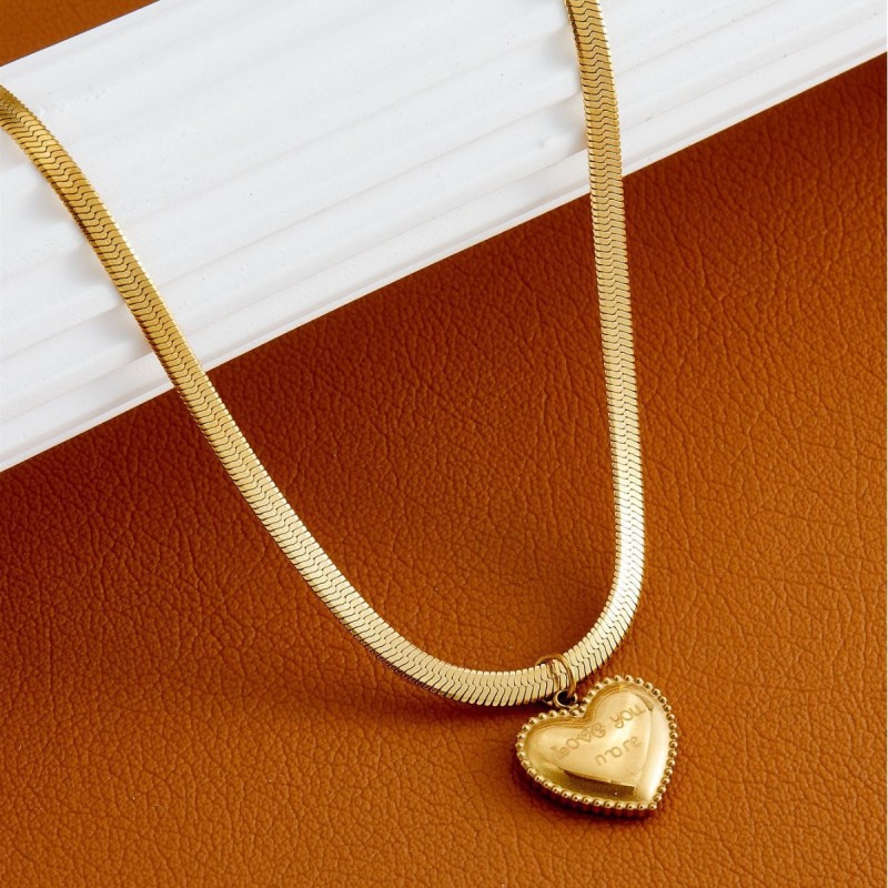 European and Korean trendy versatile heart-shaped stainless steel snake bone chain necklace with LOVE pendant for women