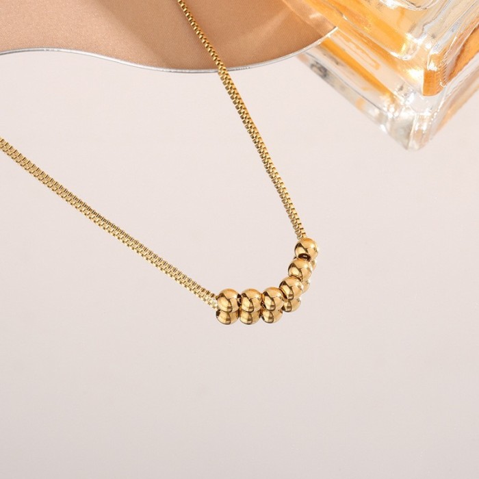 Douyin six-bead necklace for women, 2022 new trendy titanium steel non-fading fortune beads, light luxury style collarbone chain for women
