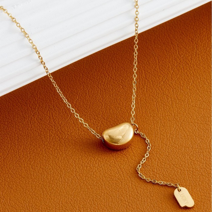 Korean and Japanese style necklace, titanium steel plated with 18k gold, small gold bead tassel long pendant jewelry for women, simple and fashionable