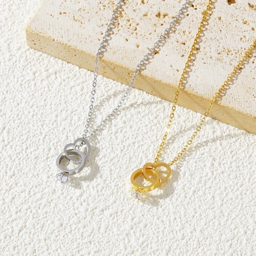 New cross-border heart-shaped diamond ring in minimalist style, real gold-plated titanium steel necklace for women, ins-style Valentine's Day gift