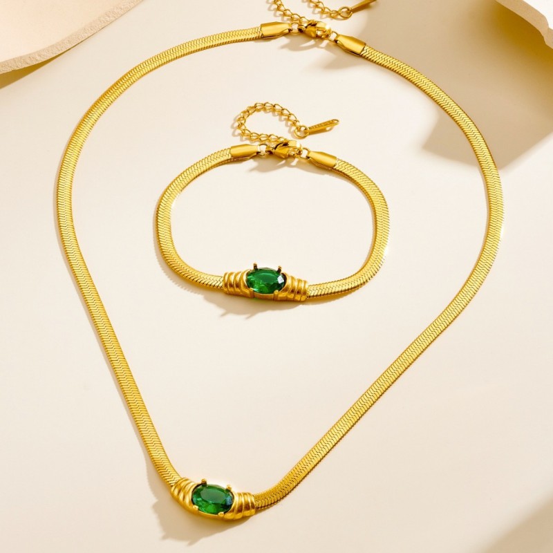 European and American cross-border wholesale of new simple and elegant vintage-style metal snake bone chain inlaid with rhinestones bracelet and necklace