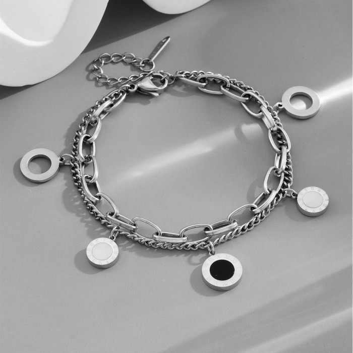 Korean-style fashionable titanium steel bracelet with double-layer chain, light luxury, simple and elegant, Roman numerals, women's luxurious high-end bracelet