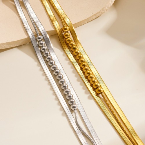 European and American cross-border vintage fashion three-layer blade chain titanium steel bead bracelet, niche design, versatile, direct source jewelry