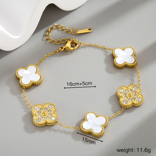 Cross-border e-commerce bestseller: Four-leaf clover bracelet made of titanium steel with 18k diamond inlay, offering a light luxury, high-end feel, simple, stylish, and versatile