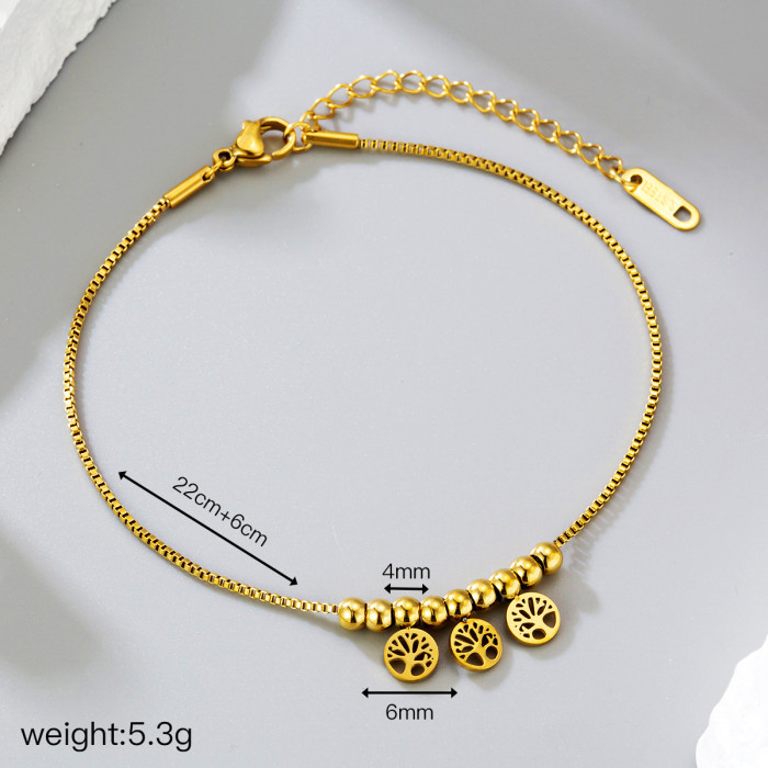 Cross-border hot-selling wholesale stainless steel hollow diamond-embellished tree of life series anklets and lucky bead bracelets