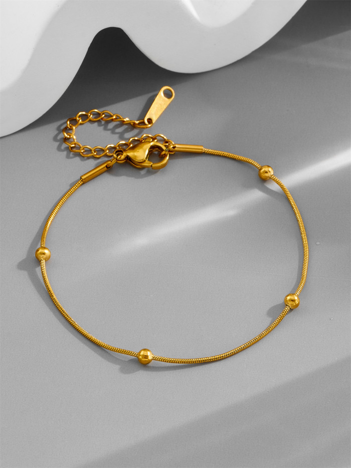 European and American minimalist titanium steel bead snake bone chain bracelet for women, versatile 18K gold-plated non-fading bracelet