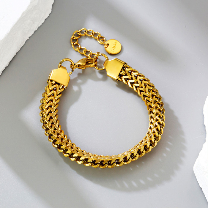 {Titanium Steel Does Not Fade} Gold Wheat Ear Bracelet for Women 2024 Ins Niche Light Luxury Titanium Steel Fashion Thick Chain Jewelry
