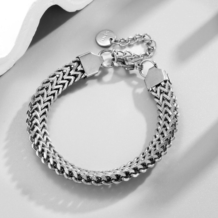 Hip-hop style thick chain, unique hip-hop punk style stainless steel Cuban bracelet, real gold plated, hand-woven chain