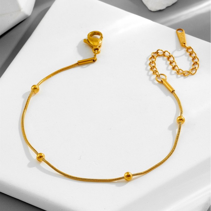 European and American minimalist titanium steel bead snake bone chain bracelet for women, versatile 18K gold-plated non-fading bracelet
