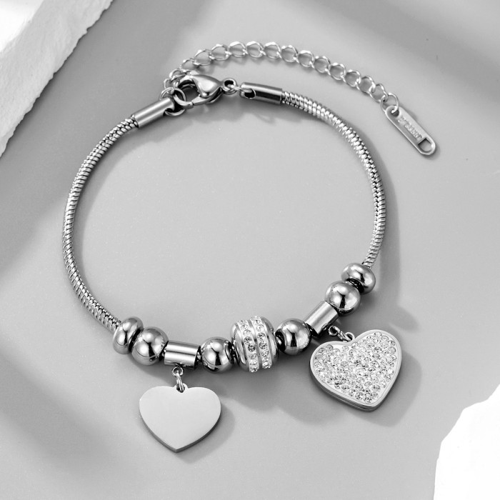 European and American ins-style geometric diamond-encrusted heart bracelet, vintage versatile adjustable design, stainless steel plated with 18K gold jewelry