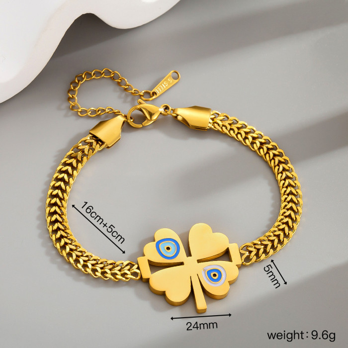 European and American cross-border wholesale Amazon hot-selling fashionable and elegant clover titanium steel bracelet for women, high-end jewelry