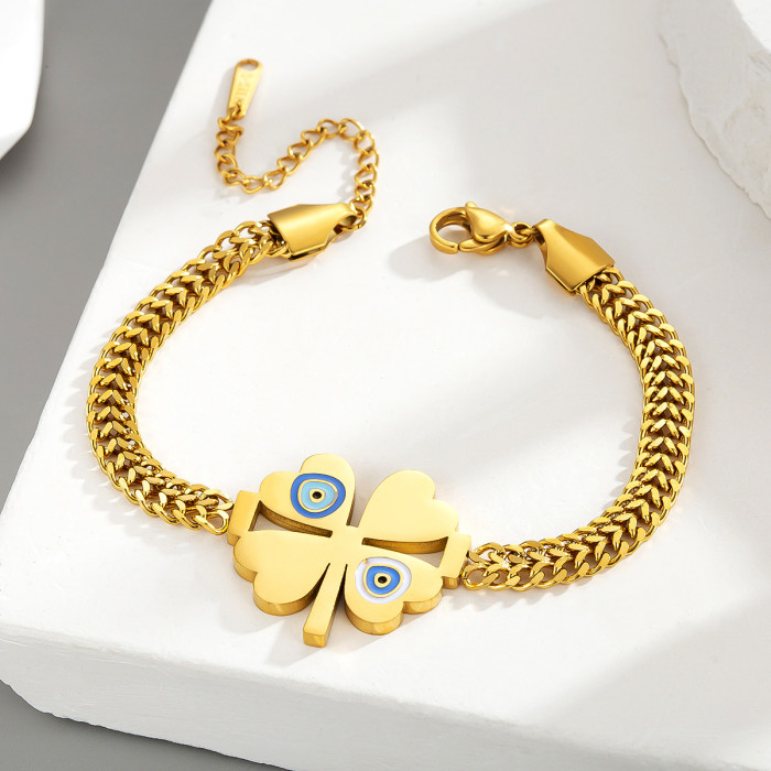 European and American cross-border wholesale Amazon hot-selling fashionable and elegant clover titanium steel bracelet for women, high-end jewelry