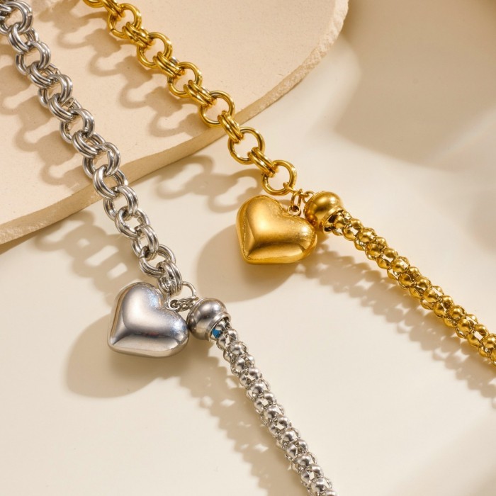 Cross-border bestseller heart-shaped stainless steel bracelet, European and American fashion, personalized trendy high-end double-layer heart titanium steel bracelet