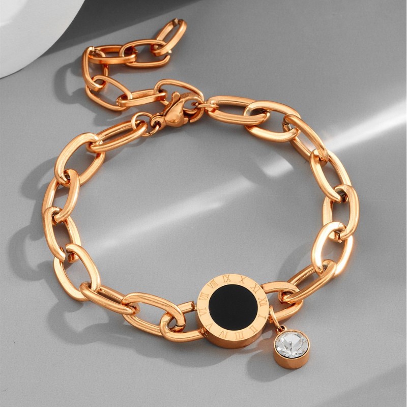 Cross-border trendy titanium steel four-leaf clover Roman bracelet, 18k gold fashion niche bracelet for women, designer jewelry wholesale