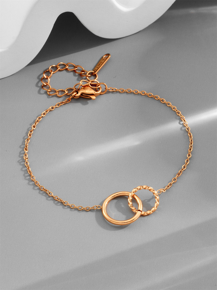 Cross-border bestseller: trendy double-circle titanium steel bracelet for women, simple, stylish, versatile, minimalist style, popular with influencers
