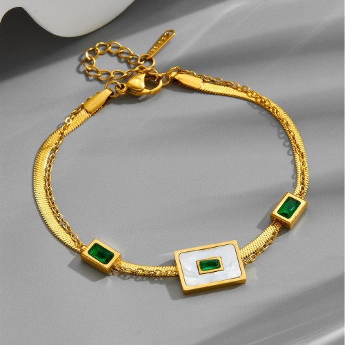 High-end emerald shell square bracelet, stylish and unique, stainless steel versatile accessory, light luxury vintage