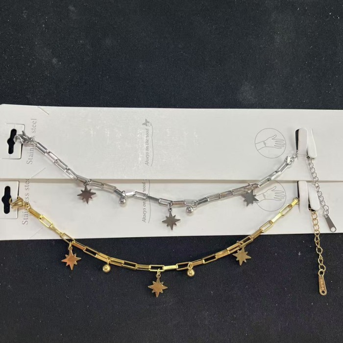 Unique design minimalist titanium steel stainless steel square chain short bracelet with tassel and star pendant