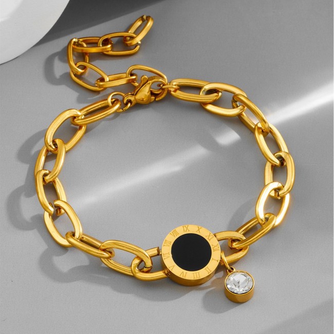 Cross-border trendy titanium steel four-leaf clover Roman bracelet, 18k gold fashion niche bracelet for women, designer jewelry wholesale