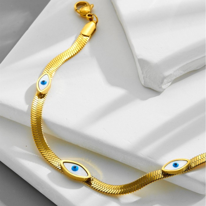 European and American cross-border titanium steel necklace and bracelet for women, light luxury evil eye design, simple and versatile snake bone chain, non-fading jewelry for women