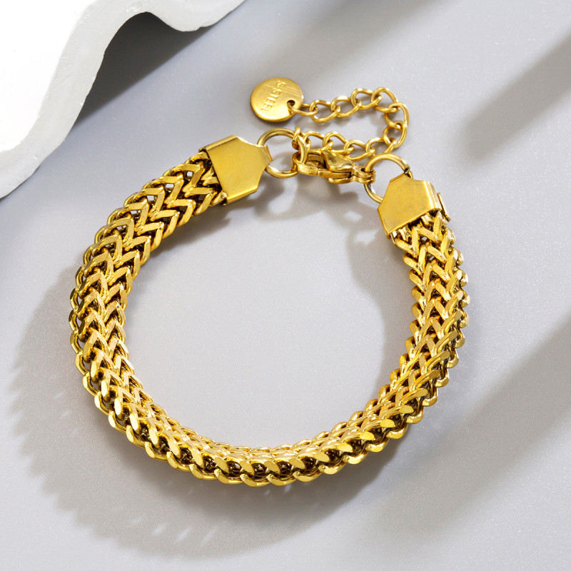 {Titanium Steel Does Not Fade} Gold Wheat Ear Bracelet for Women 2024 Ins Niche Light Luxury Titanium Steel Fashion Thick Chain Jewelry