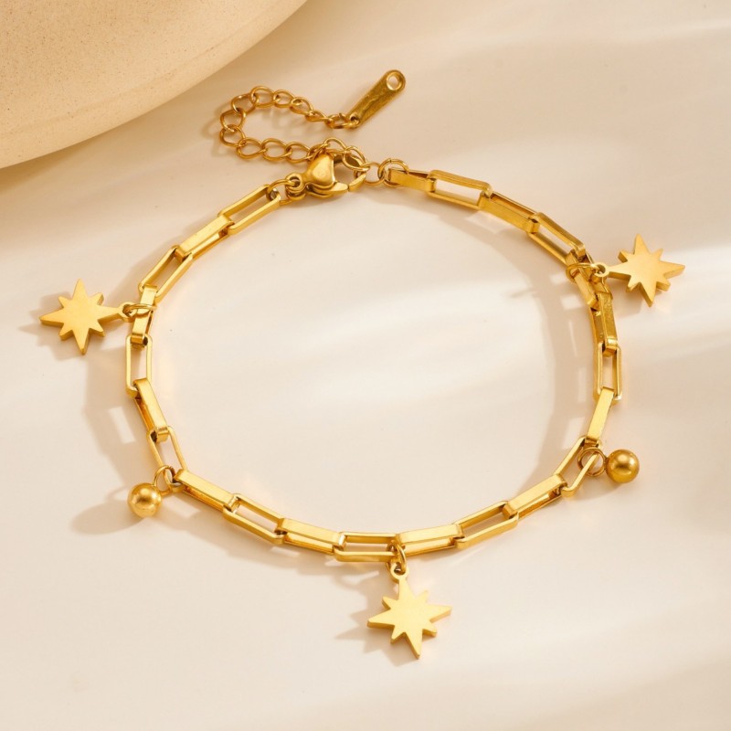Unique design minimalist titanium steel stainless steel square chain short bracelet with tassel and star pendant