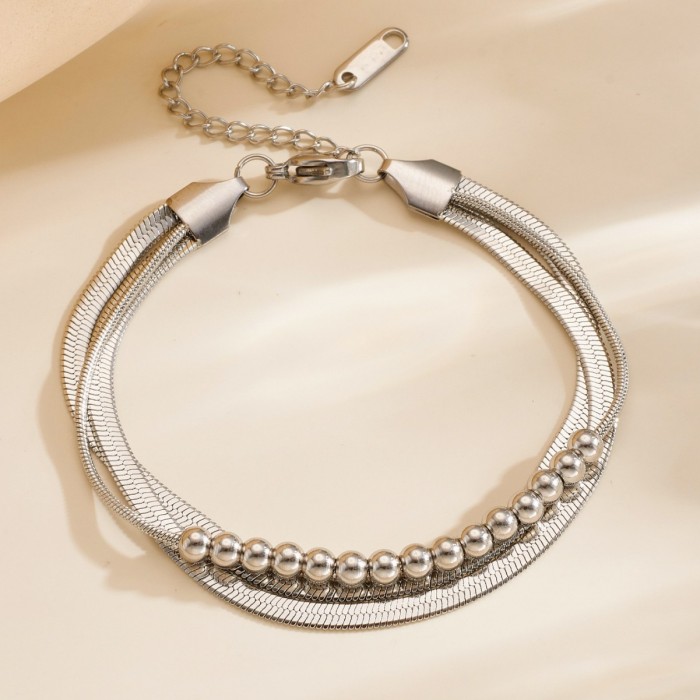 European and American cross-border vintage fashion three-layer blade chain titanium steel bead bracelet, niche design, versatile, direct source jewelry