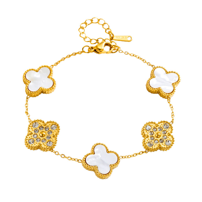 Cross-border e-commerce bestseller: Four-leaf clover bracelet made of titanium steel with 18k diamond inlay, offering a light luxury, high-end feel, simple, stylish, and versatile
