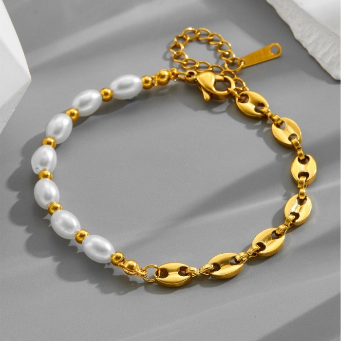 Fashionable new niche ultra-shiny pig nose pearl titanium steel bracelet for women, slim minimalist bracelet jewelry
