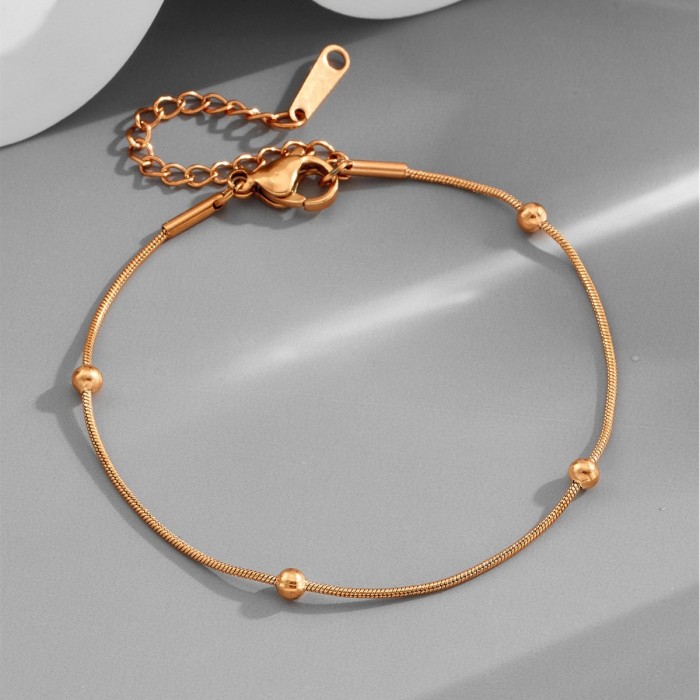 European and American minimalist titanium steel bead snake bone chain bracelet for women, versatile 18K gold-plated non-fading bracelet