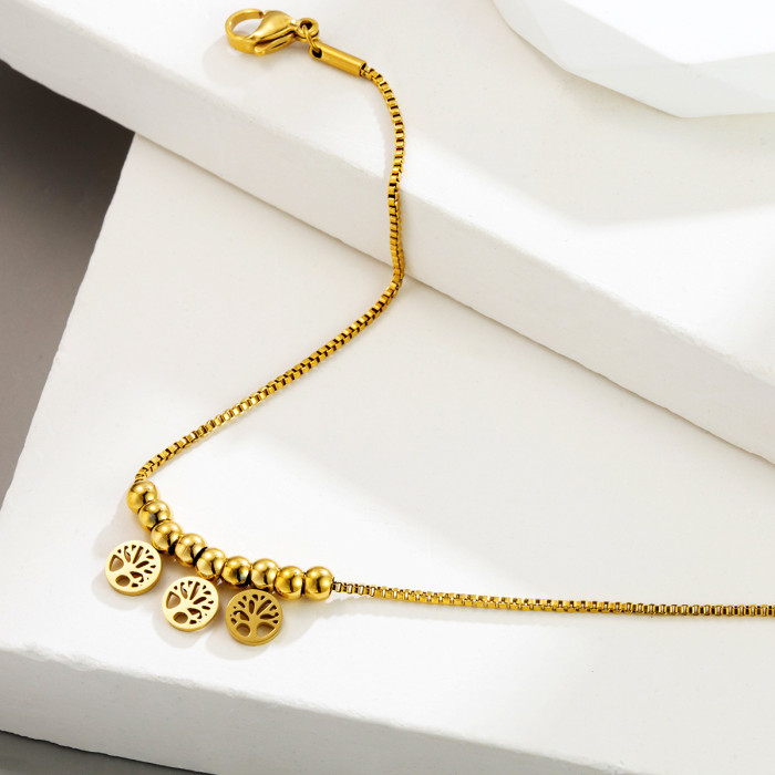 Cross-border hot-selling wholesale stainless steel hollow diamond-embellished tree of life series anklets and lucky bead bracelets
