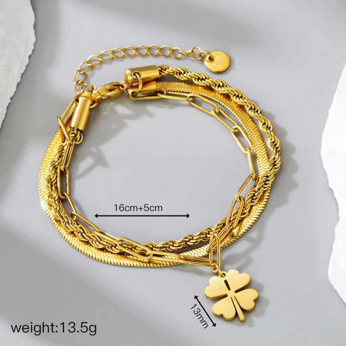 New gold-colored titanium steel chain bracelet for men and women, suitable for daily wear, simple and color-retaining, thick chain triple bracelet