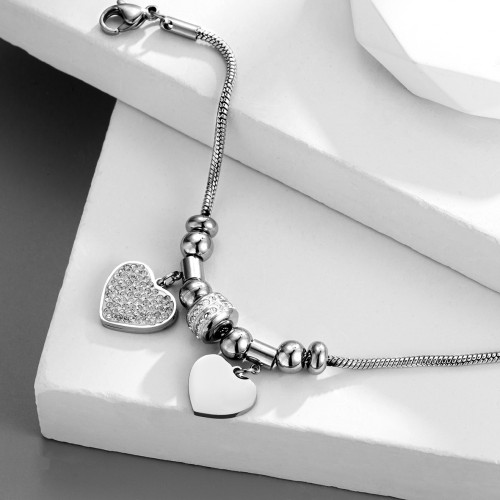 European and American ins-style geometric diamond-encrusted heart bracelet, vintage versatile adjustable design, stainless steel plated with 18K gold jewelry