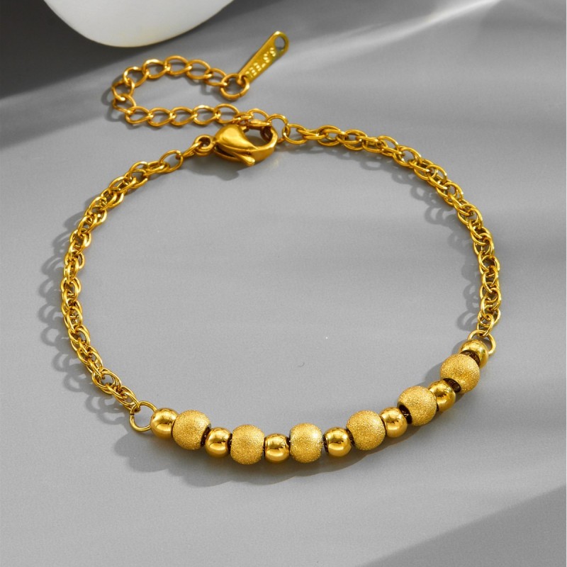 Popular niche fashion versatile design exquisite compact frosted beads glossy gold round bead bracelet accessory trendy