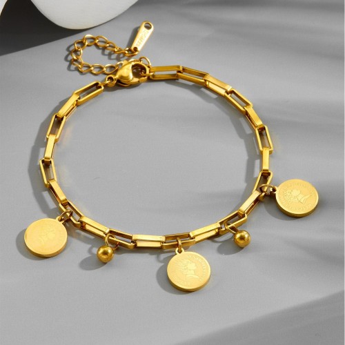 European and American cross-border Korean style trendy titanium steel hip-hop personalized fashion retro queen portrait round pendant bracelet wholesale