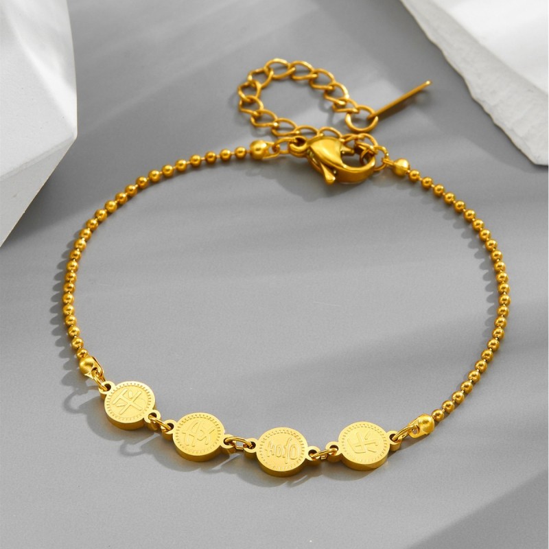 Elegant Chinese-style lucky, safe, and joyful small round charm titanium steel bracelet for women, ins niche design, new jewelry