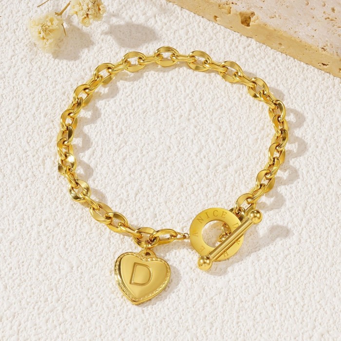 Trending in European and American cross-border sales: 26-letter heart OT clasp titanium steel bracelet, personalized and versatile stainless steel jewelry